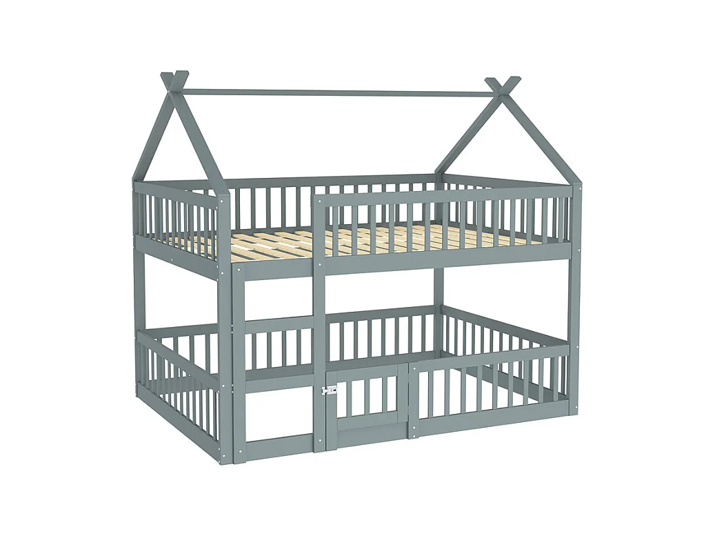 Lit jeune lit 140x200 cm lit superposé avec escalier lit simple bois gris