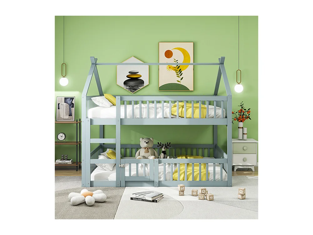 Lit jeune lit 140x200 cm lit superposé avec escalier lit simple bois gris