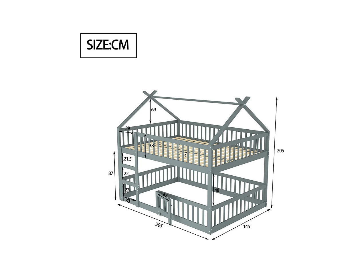Lit jeune lit 140x200 cm lit superposé avec escalier lit simple bois gris