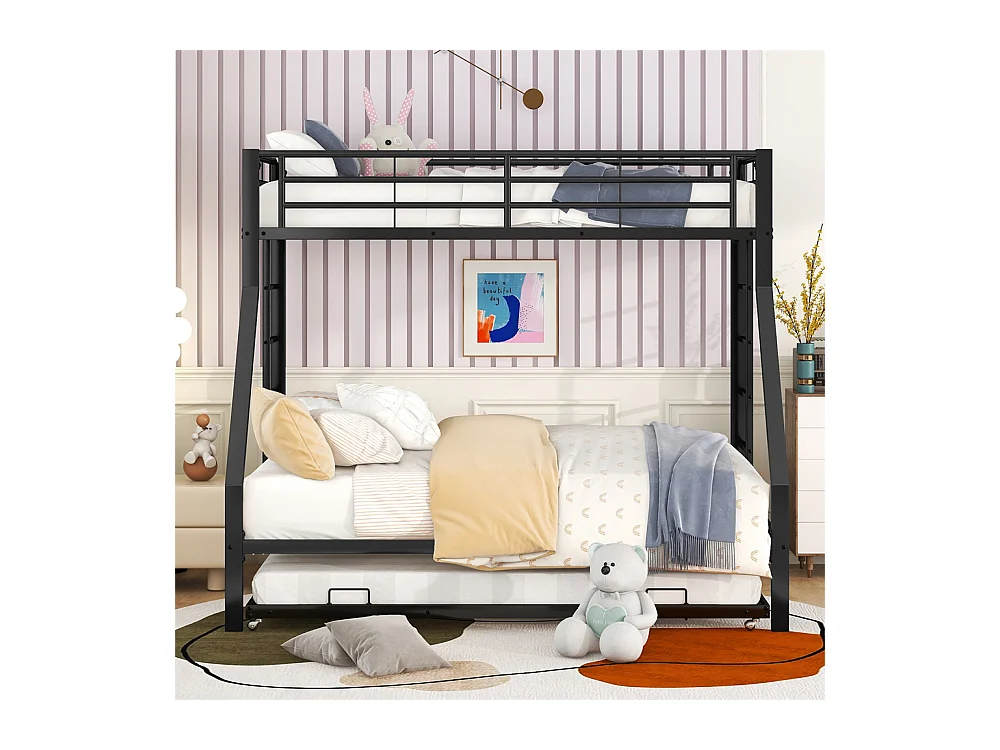 Lit jeune lit 90(140)x200cm lit superposé avec échelle lit double métal noir