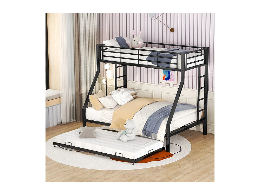 Lit jeune lit 90(140)x200cm lit superposé avec échelle lit double métal noir