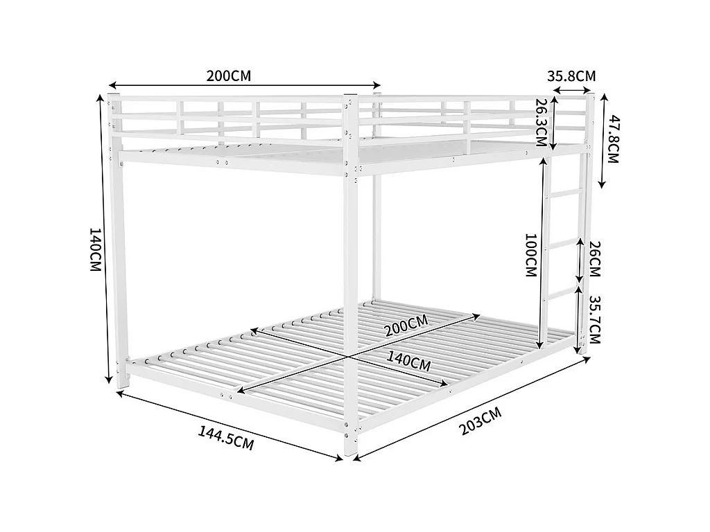 Lit jeune lit 140x200 cm lit en fer lit superposé lit simple métal blanc