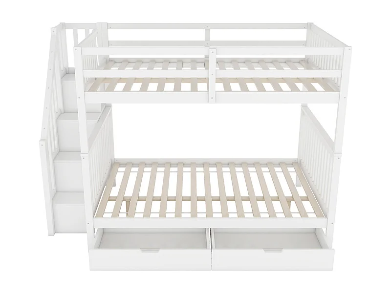 Lit jeune lit 140x200 cm lit superposé lit étagère d'escalier lit deux tiroirs lit simple pin blanc