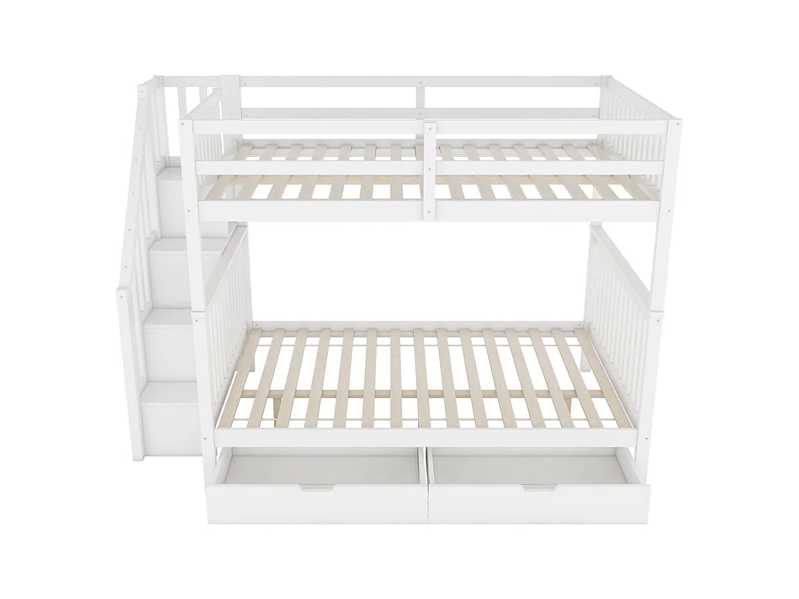 Lit jeune lit 140x200 cm lit superposé lit étagère d'escalier lit deux tiroirs lit simple pin blanc