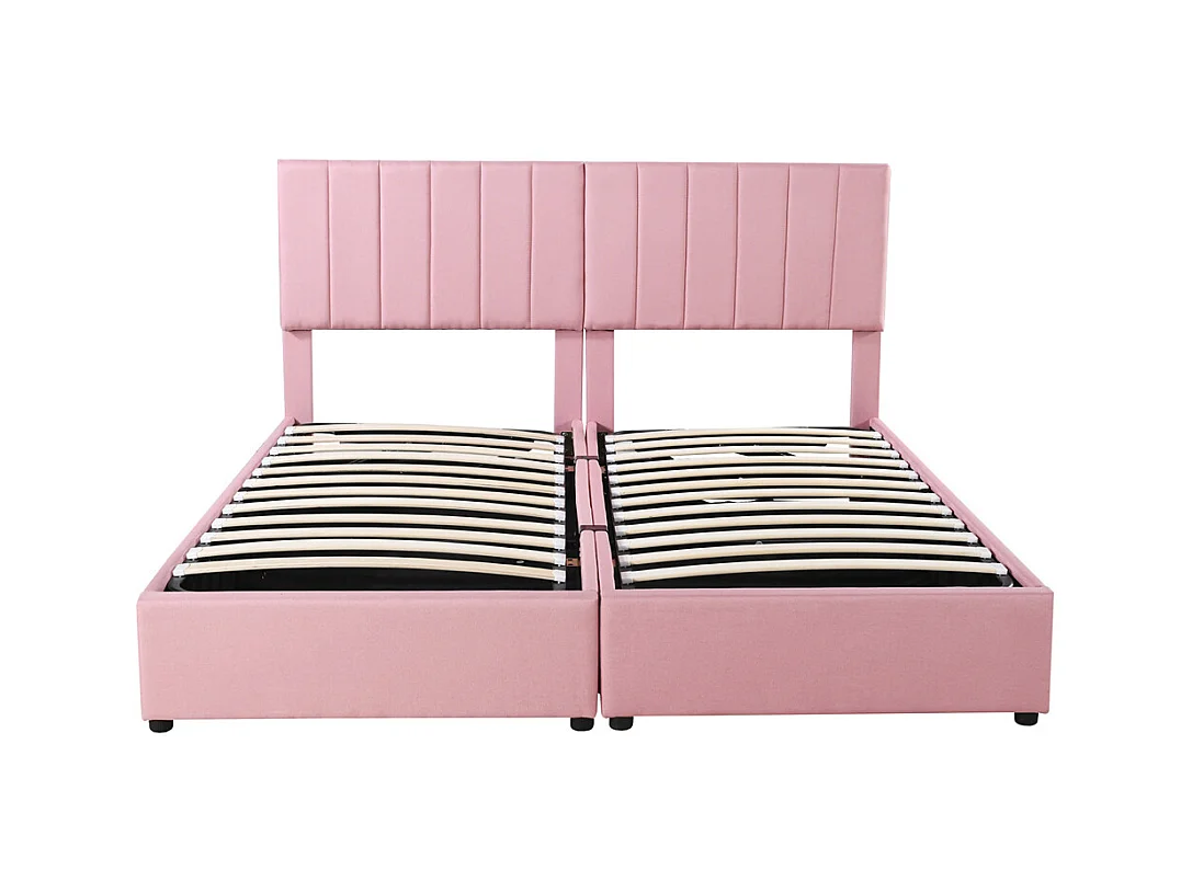 Lit jeune lit 180x200 cm lit de rangement lit rembourré hydraulique lit double lin rose