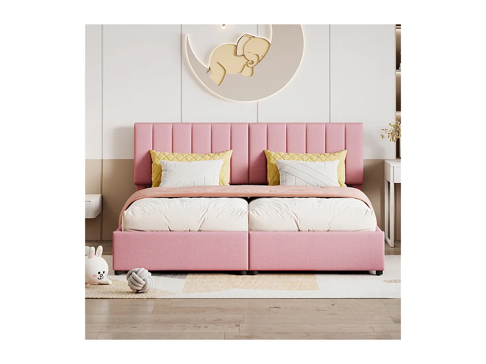 Lit jeune lit 180x200 cm lit de rangement lit rembourré hydraulique lit double lin rose