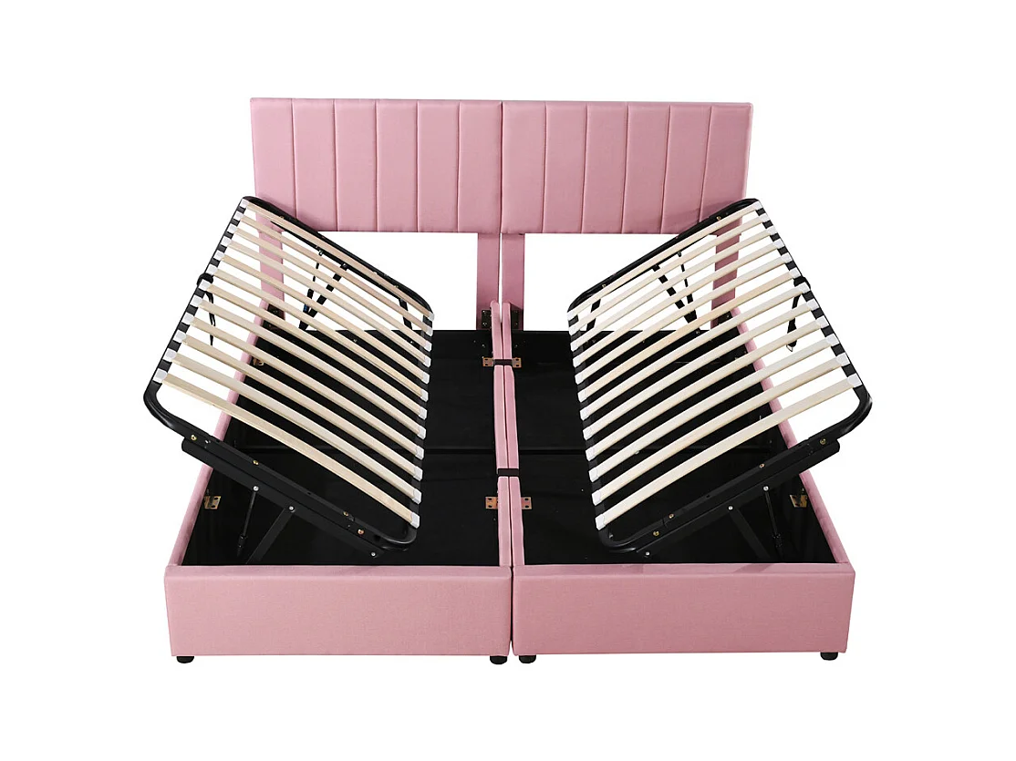 Lit jeune lit 180x200 cm lit de rangement lit rembourré hydraulique lit double lin rose