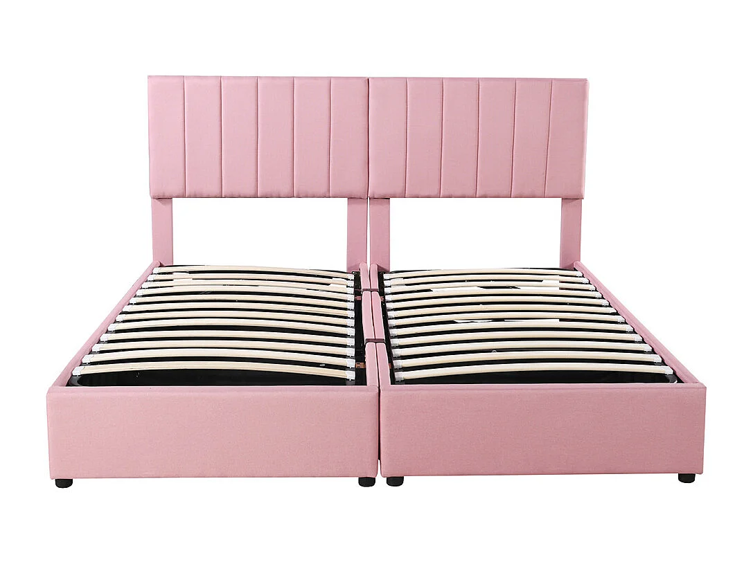 Lit jeune lit 180x200 cm lit de rangement lit rembourré hydraulique lit double lin rose