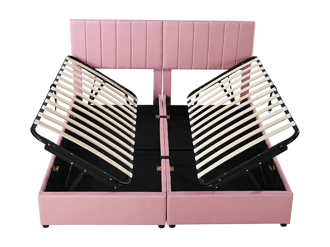 Lit jeune lit 180x200 cm lit de rangement lit rembourré hydraulique lit double lin rose