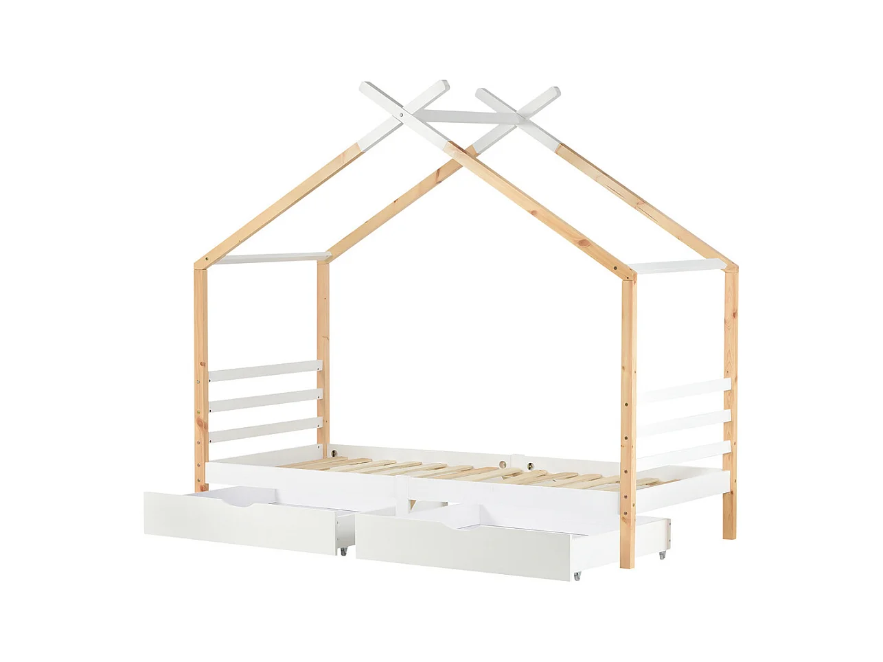 Lit jeune lit 90x200 cm avec tiroirs lit bois massifsommier à lattes lit simple bois massif blanc