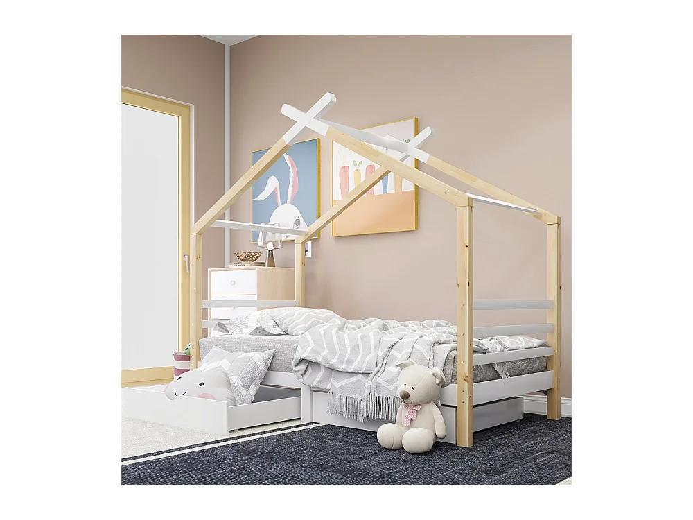 Lit jeune lit 90x200 cm avec tiroirs lit bois massifsommier à lattes lit simple bois massif blanc