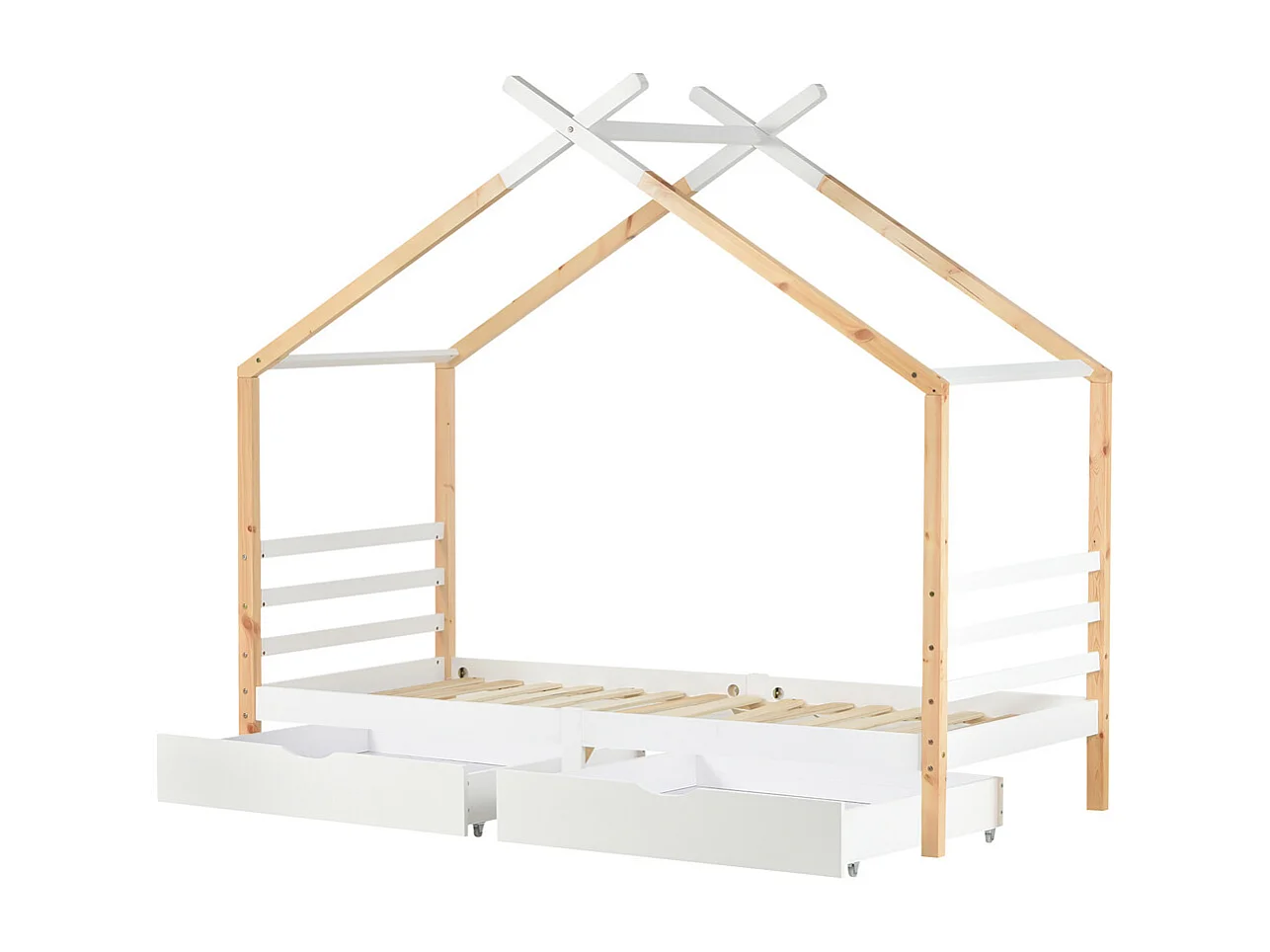 Lit jeune lit 90x200 cm avec tiroirs lit bois massifsommier à lattes lit simple bois massif blanc