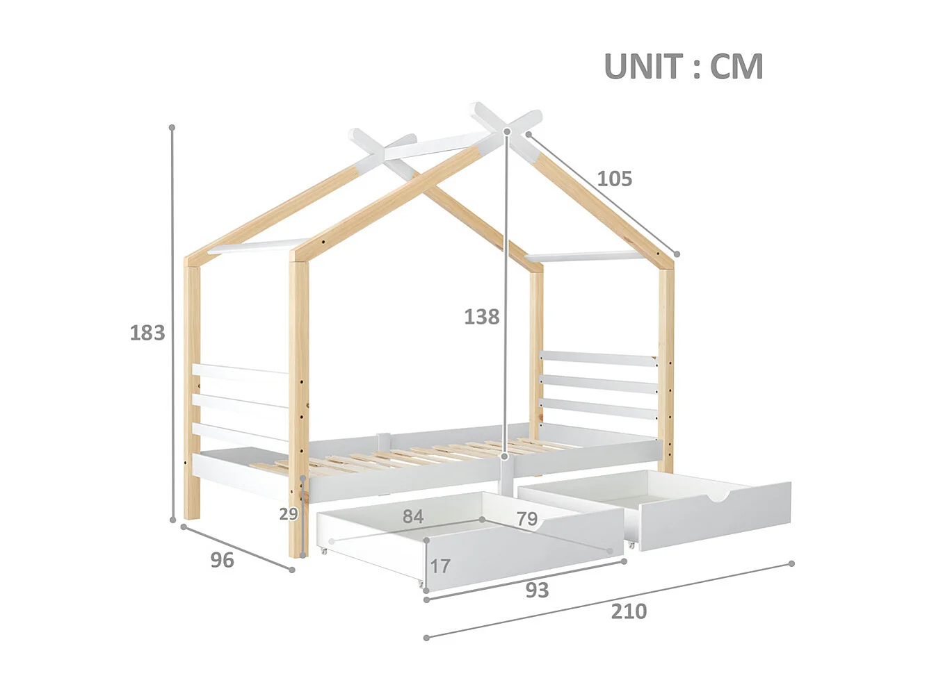 Lit jeune lit 90x200 cm avec tiroirs lit bois massifsommier à lattes lit simple bois massif blanc