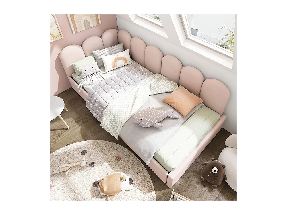 Lit d'enfant lit rembourré 90x200cm, lit de rangement avec tiroirs et sommier à lattes, lit simple, velours, rose(sans matelas)