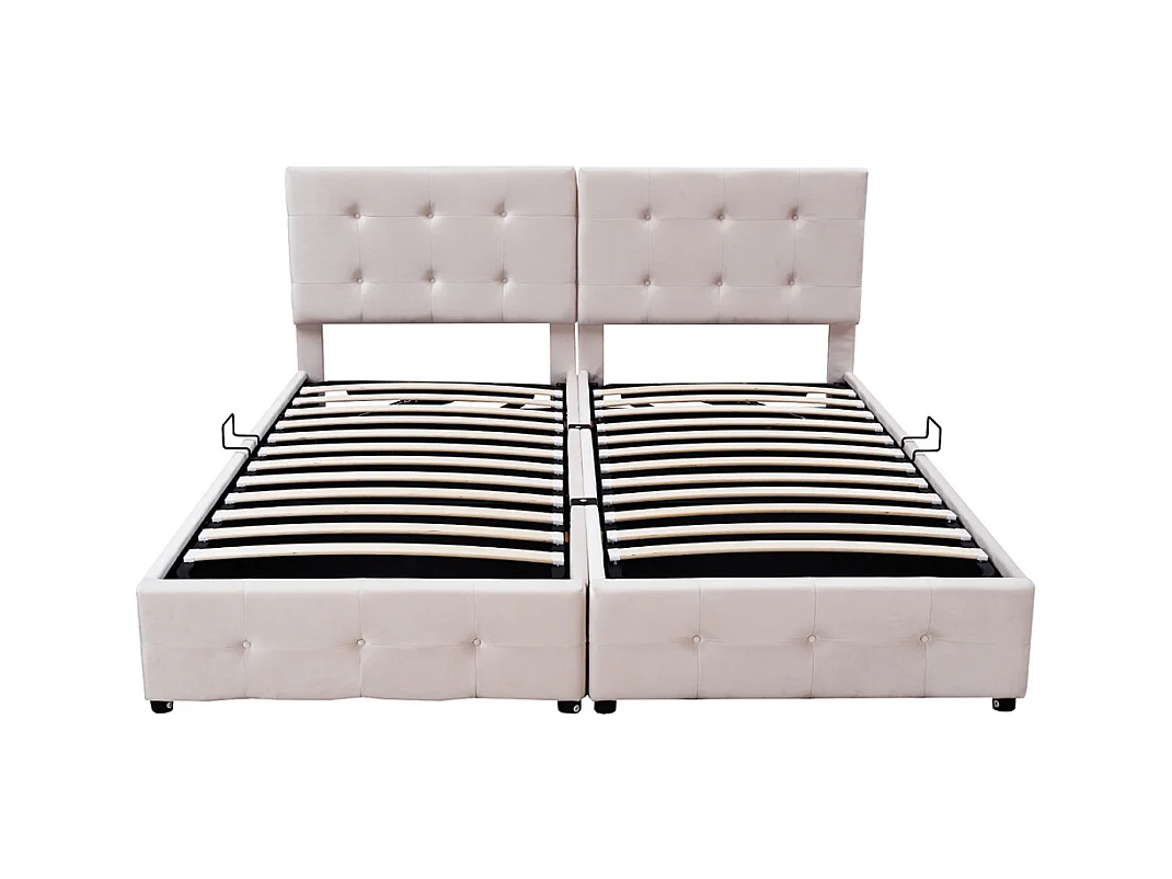 Lit jeune lit 180x200 cm lit de rangement lit rembourré hydraulique lit double velours beige