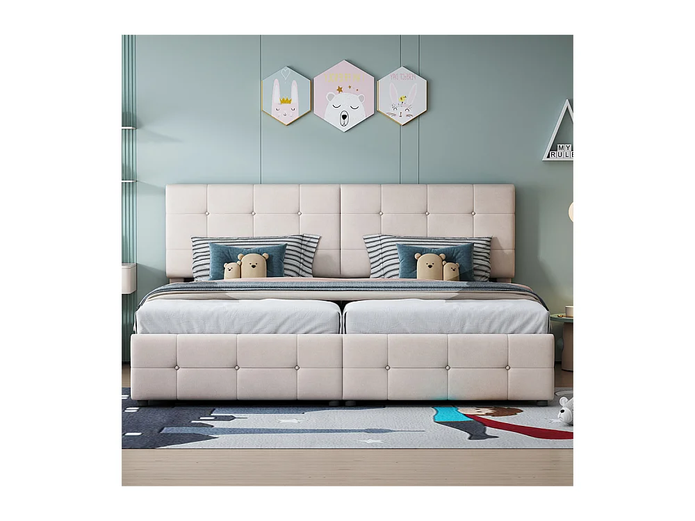 Lit jeune lit 180x200 cm lit de rangement lit rembourré hydraulique lit double velours beige