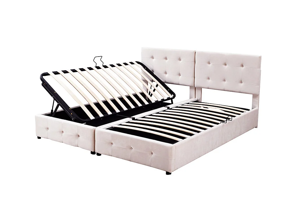 Lit jeune lit 180x200 cm lit de rangement lit rembourré hydraulique lit double velours beige