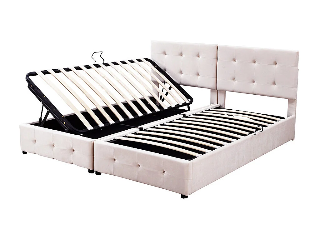 Lit jeune lit 180x200 cm lit de rangement lit rembourré hydraulique lit double velours beige