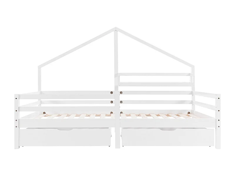 Lit jeune lit 90 x 200 cm avec étagère et 2 tiroirs lit simple bois massif blanc