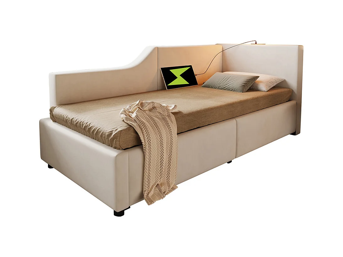 Lit jeune lit 90x200 cm lit rembourré hydraulische lit simple velours beige