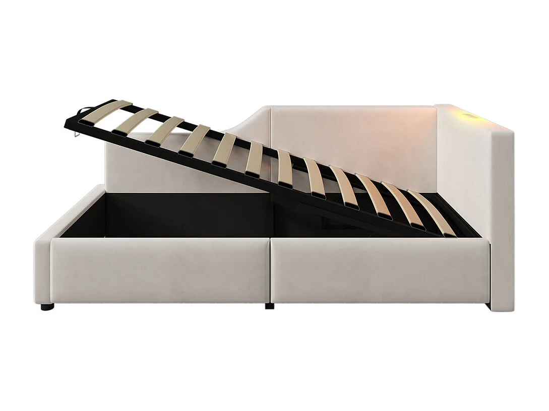 Lit jeune lit 90x200 cm lit rembourré hydraulische lit simple velours beige