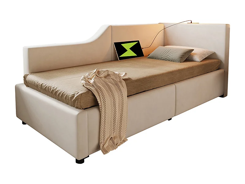 Lit jeune lit 90x200 cm lit rembourré hydraulische lit simple velours beige