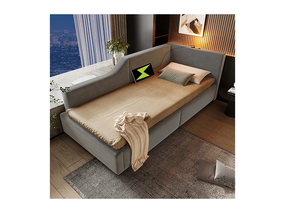 Lit jeune lit 90x200 cm lit rembourré hydraulische lit simple velours gris