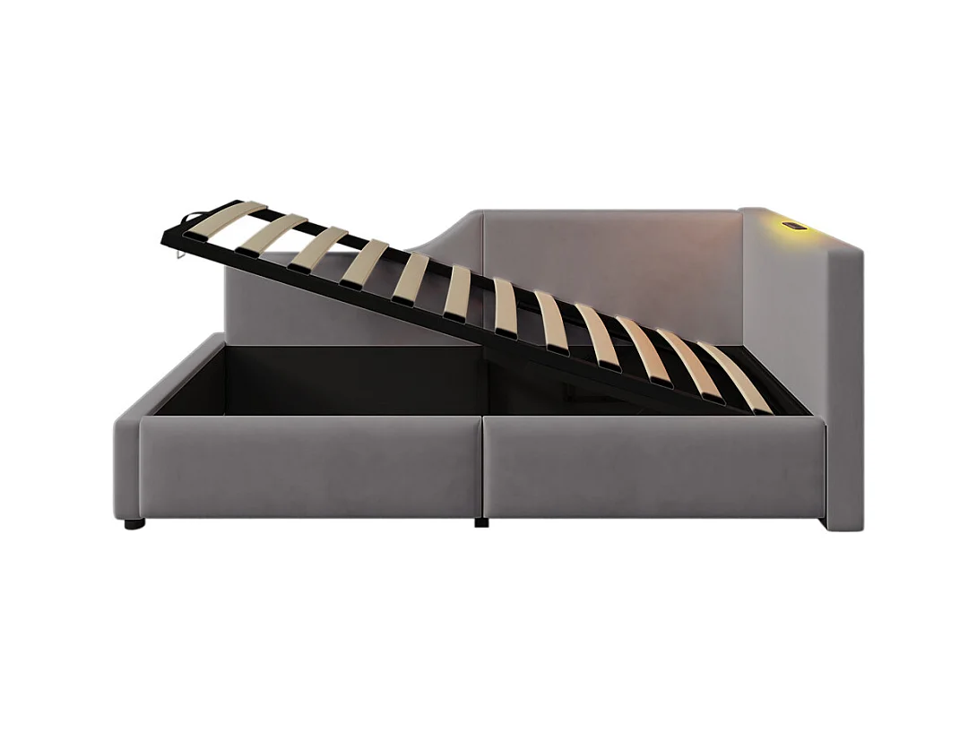 Lit jeune lit 90x200 cm lit rembourré hydraulische lit simple velours gris