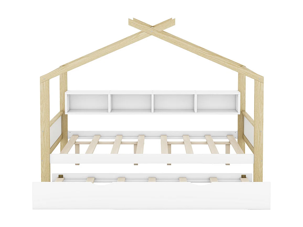 Lit jeune lit 140x200cm avec quatre casiers de rangement lit simple pin naturel+blanc