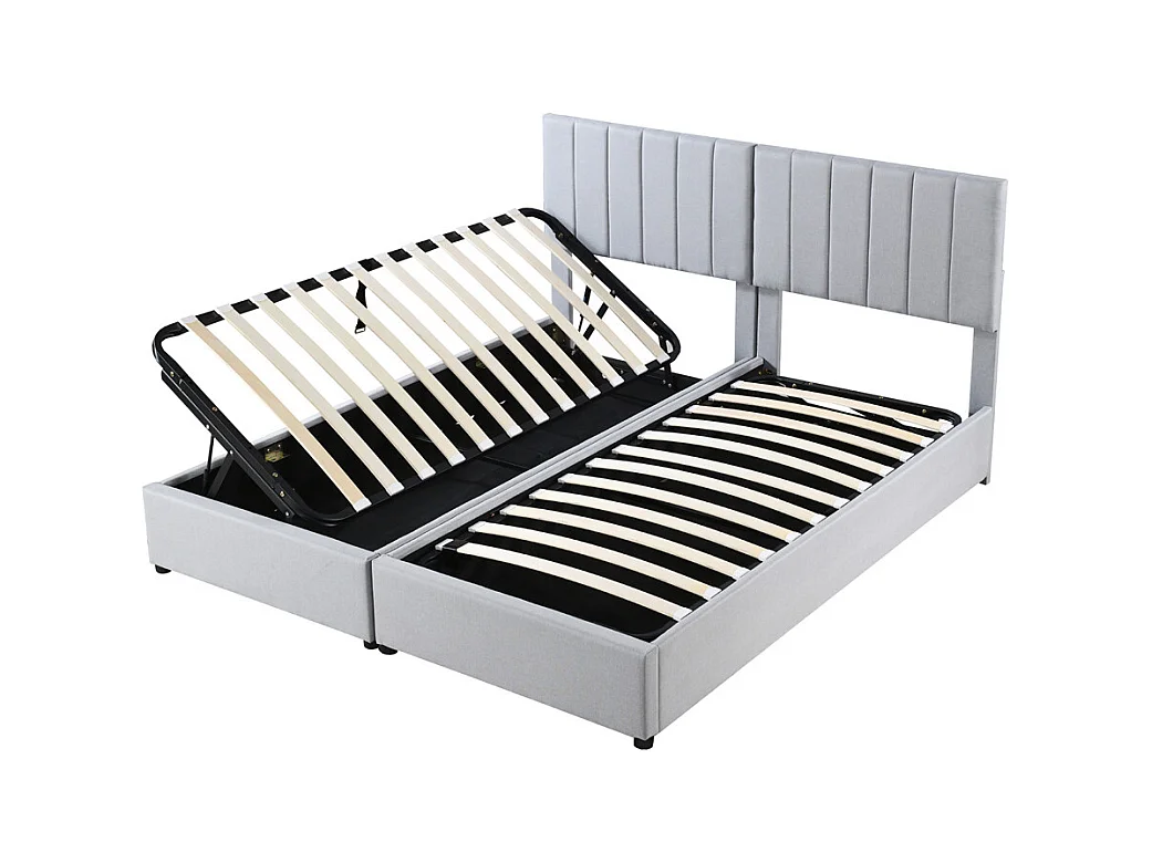 Lit jeune lit 180x200 cm lit de rangement lit rembourré hydraulique lit double lin gris