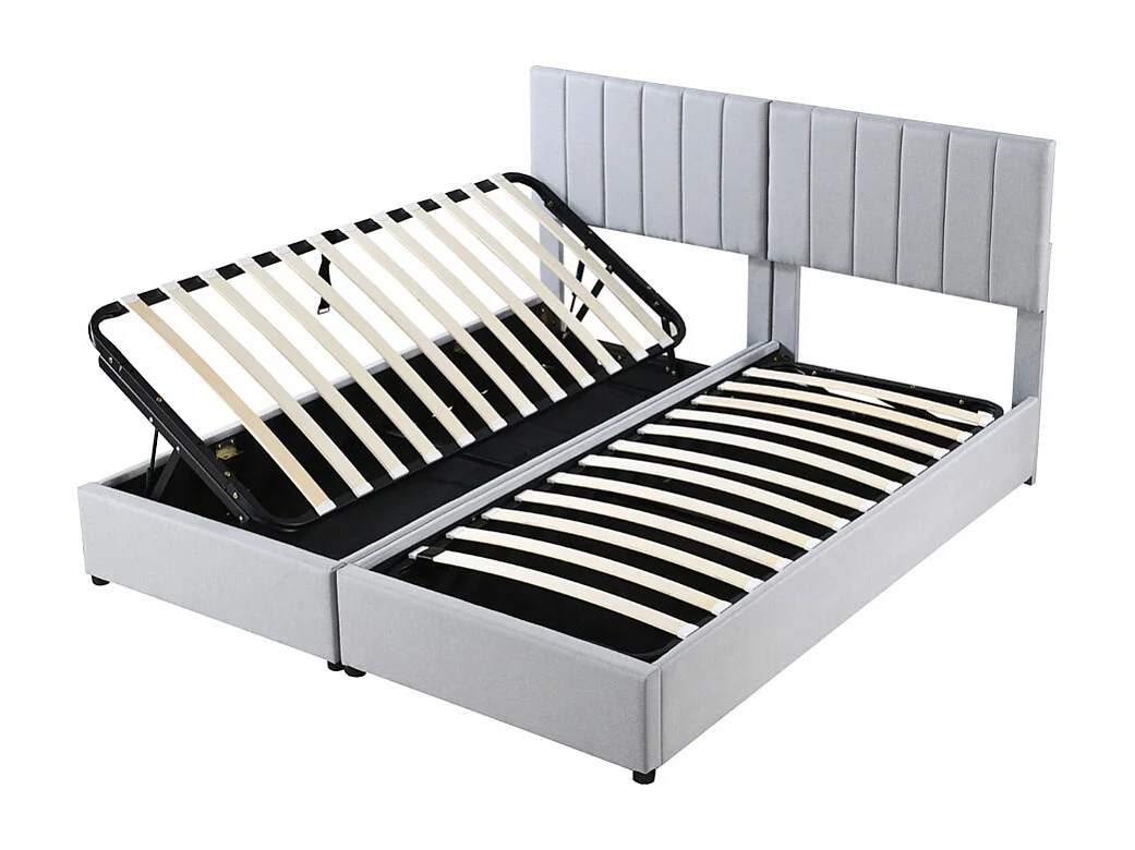 Lit jeune lit 180x200 cm lit de rangement lit rembourré hydraulique lit double lin gris