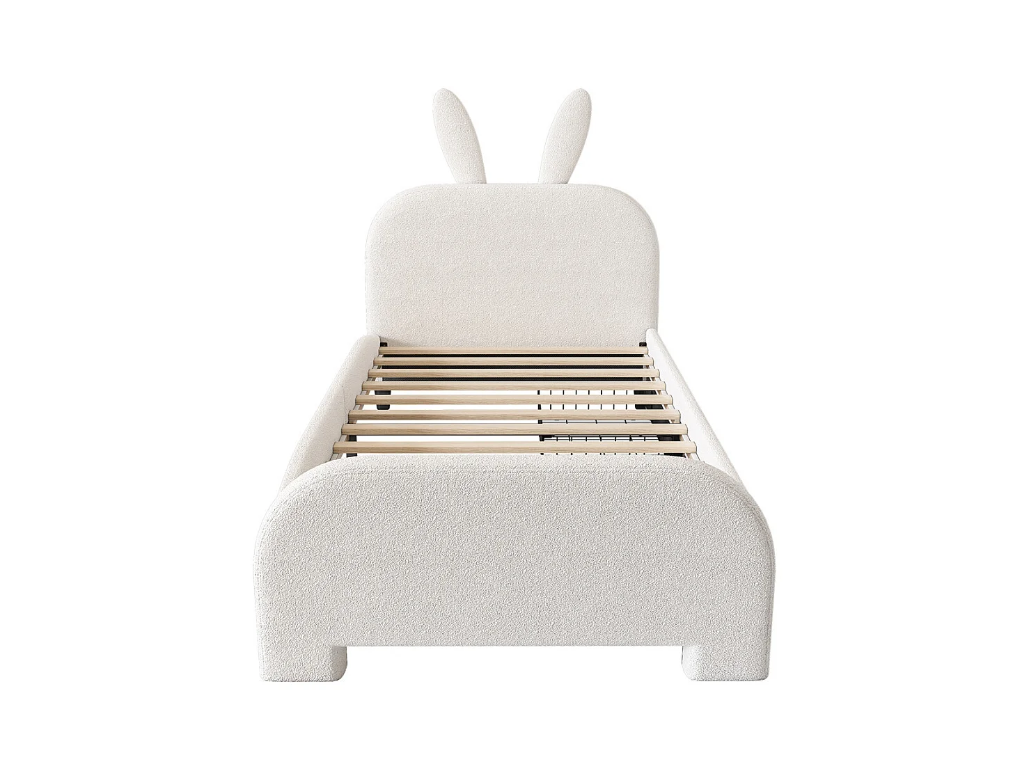 Lit jeune lit 90x200 cm dessin animé en forme de lapin lit simple avec 2 tiroirs peluche blanc