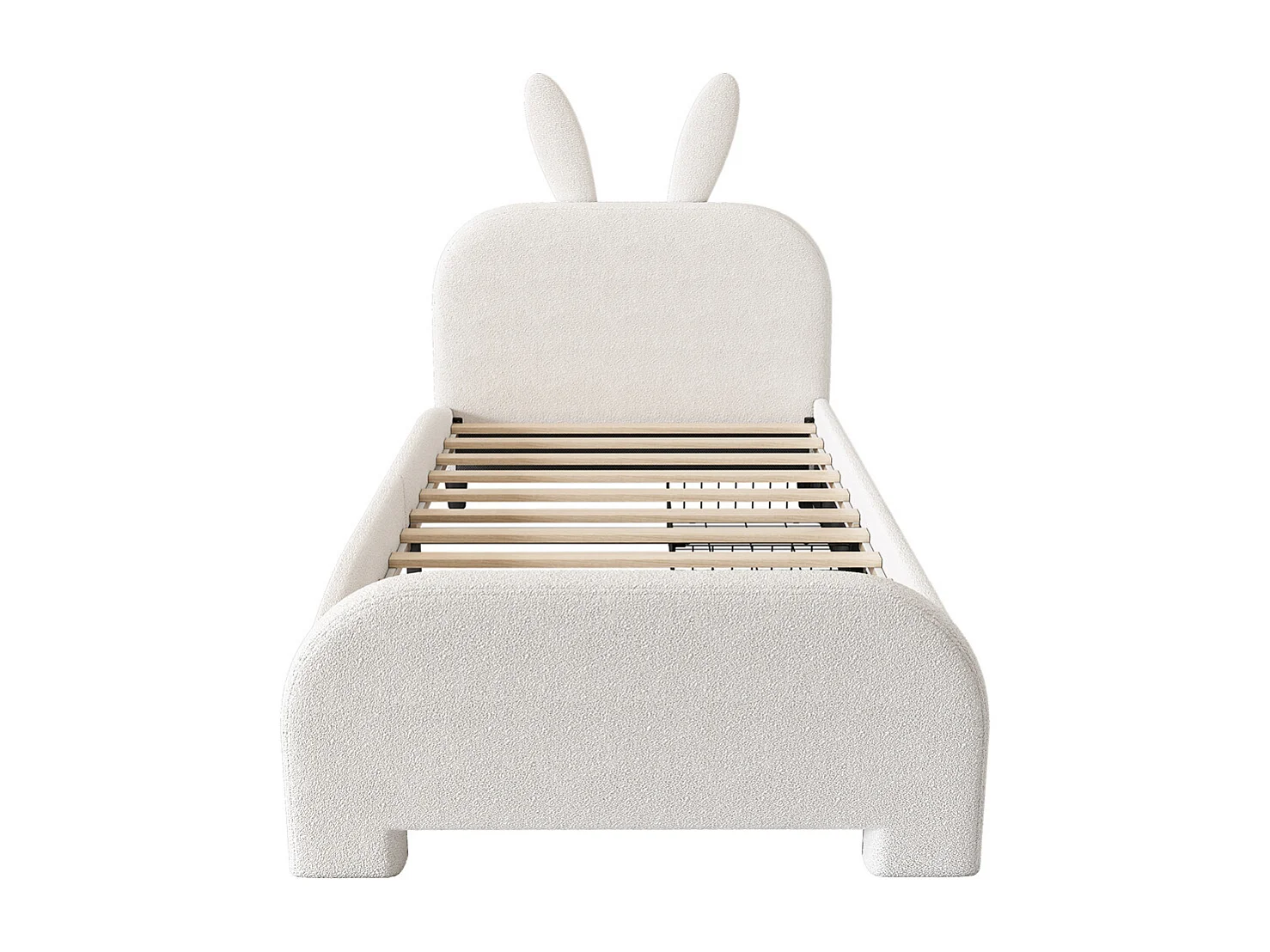 Lit jeune lit 90x200 cm dessin animé en forme de lapin lit simple avec 2 tiroirs peluche blanc