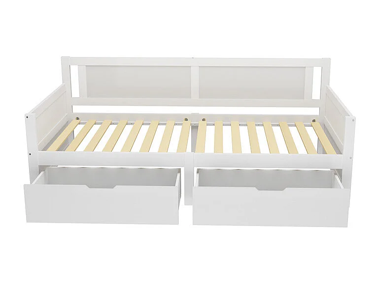 Lit jeune lit 90x200 cm cadre en bois massif lit simple avec deux compartiments de rangement pin blanc