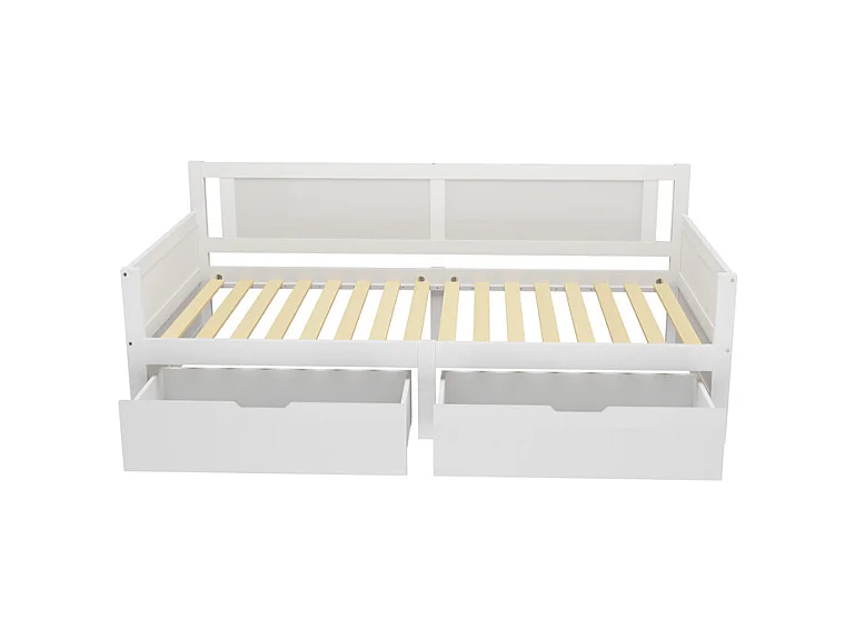 Lit jeune lit 90x200 cm cadre en bois massif lit simple avec deux compartiments de rangement pin blanc