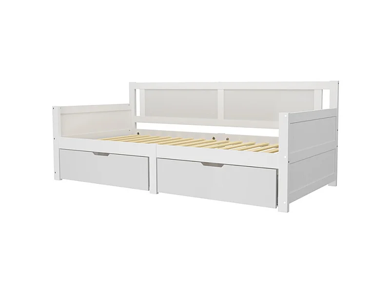 Lit jeune lit 90x200 cm cadre en bois massif lit simple avec deux compartiments de rangement pin blanc