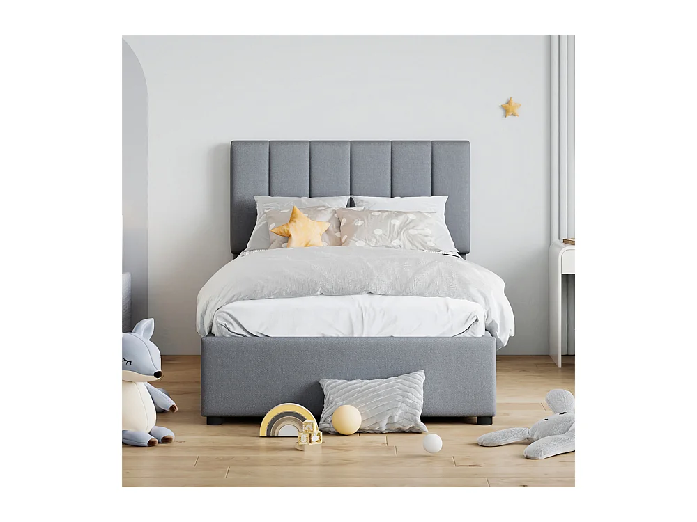 Lit jeune lit 90x200 cm lit de rangement lit rembourré hydraulique lit simple lin gris