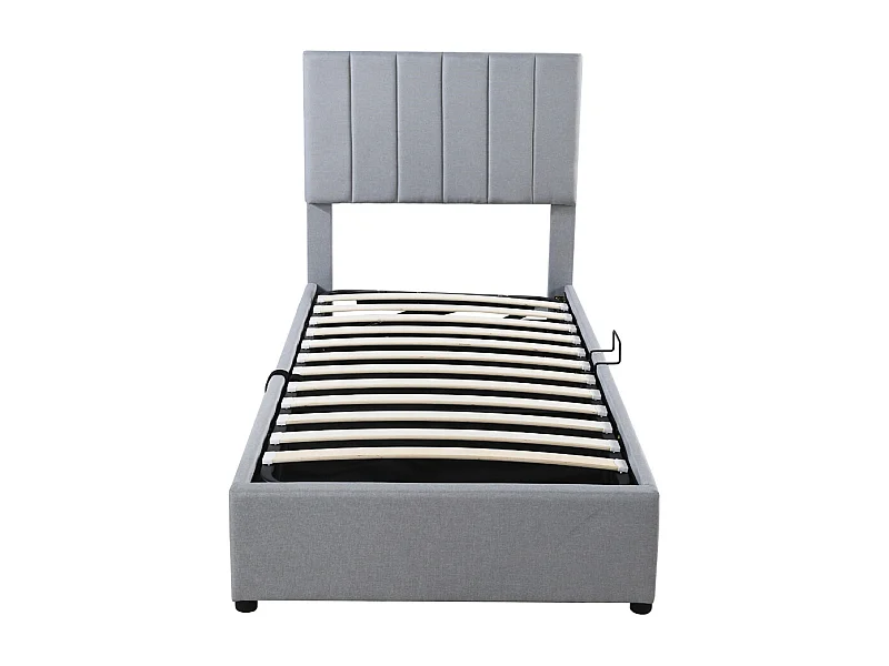 Lit jeune lit 90x200 cm lit de rangement lit rembourré hydraulique lit simple lin gris