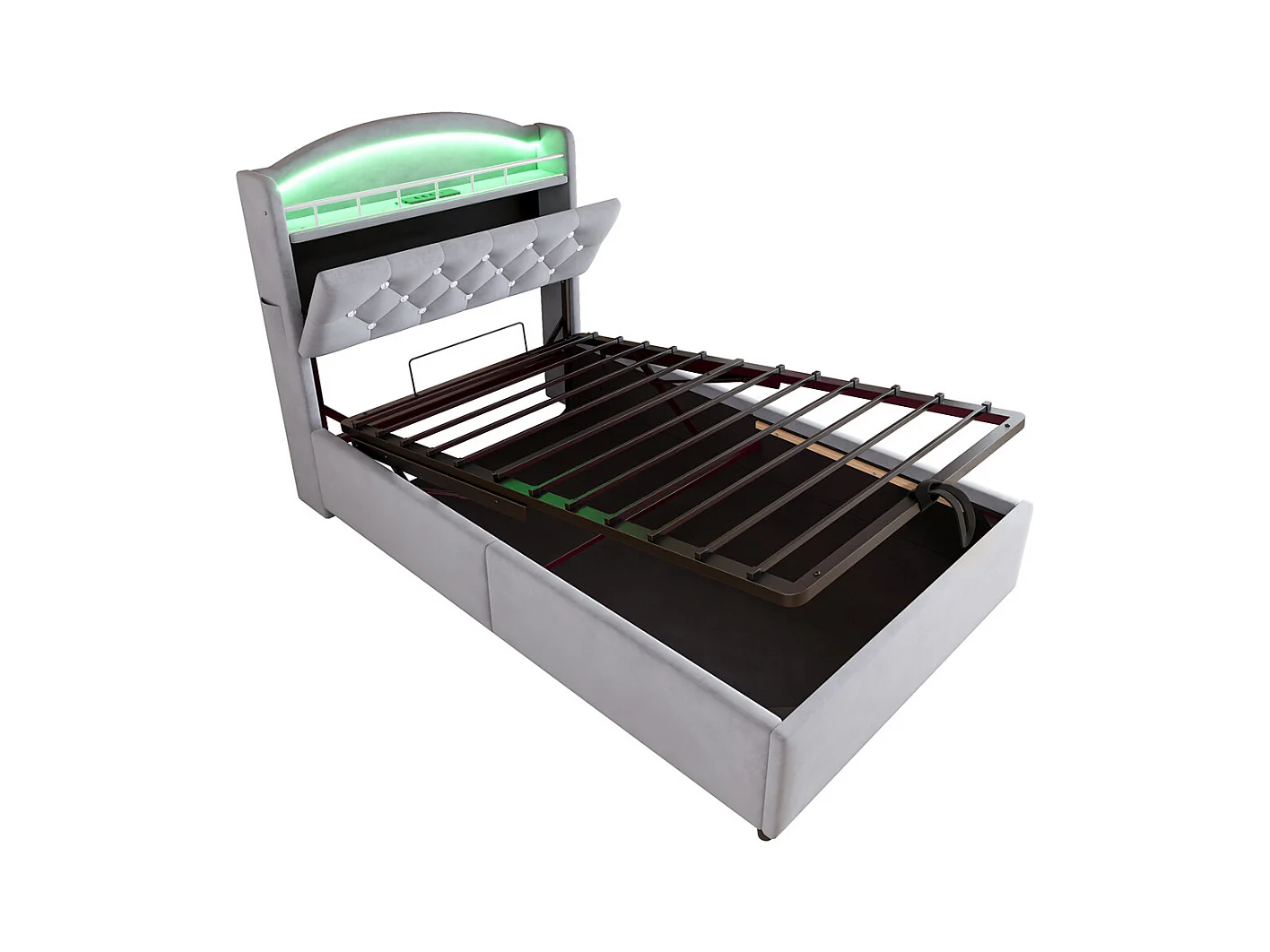 Lit jeune lit 90x200cm lit rembourré lit de rangement lit simple tissu gris