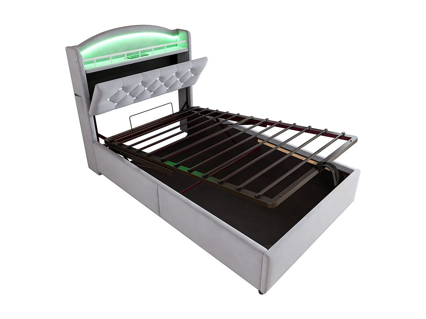 Lit jeune lit 90x200cm lit rembourré lit de rangement lit simple tissu gris