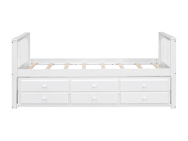 Lit jeune lit 90x200cm(90x190cm) avec trois tiroirs lit simple pin blanc