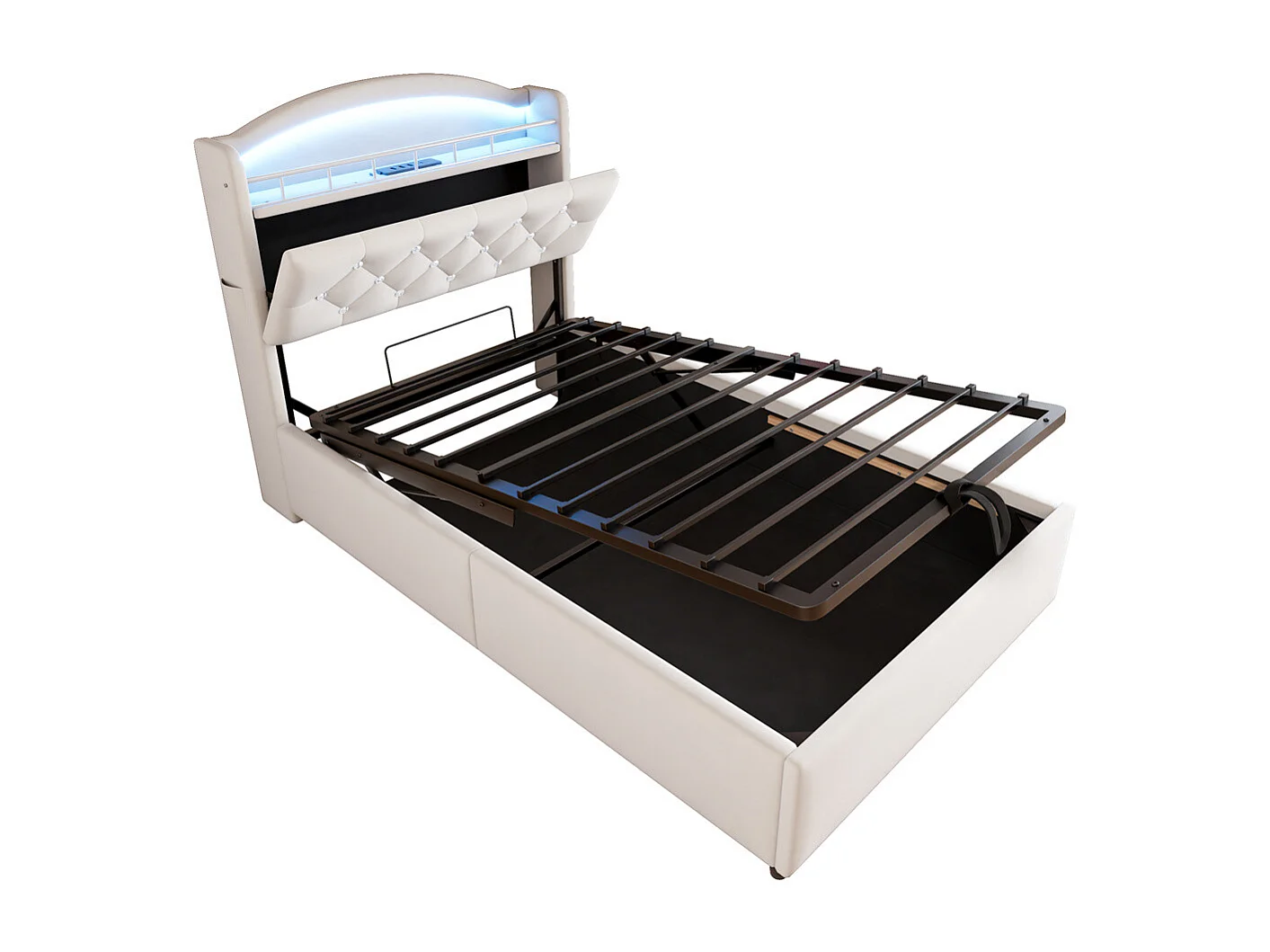 Lit jeune lit 90x200cm lit rembourré lit de rangement lit simple tissu beige