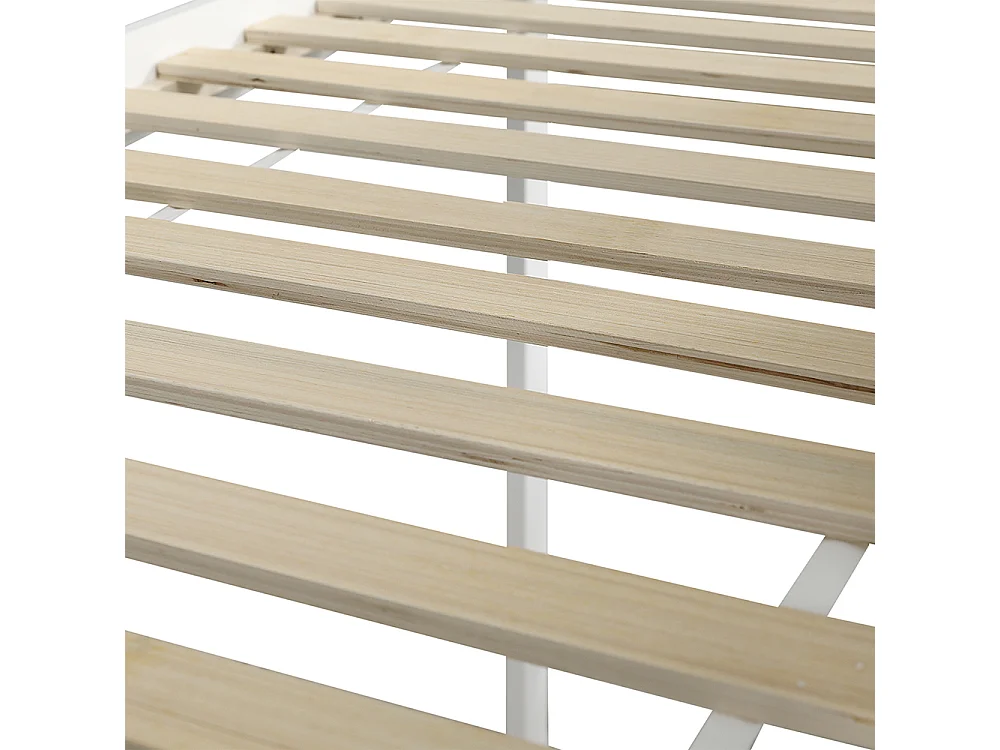 Lit superposé 90x200cm, lit d'enfant avec fenêtre et toboggan pour enfants, escalier avec main courante, avec 2 casiers dans l'escalier, pin+mdf, blanc+marron