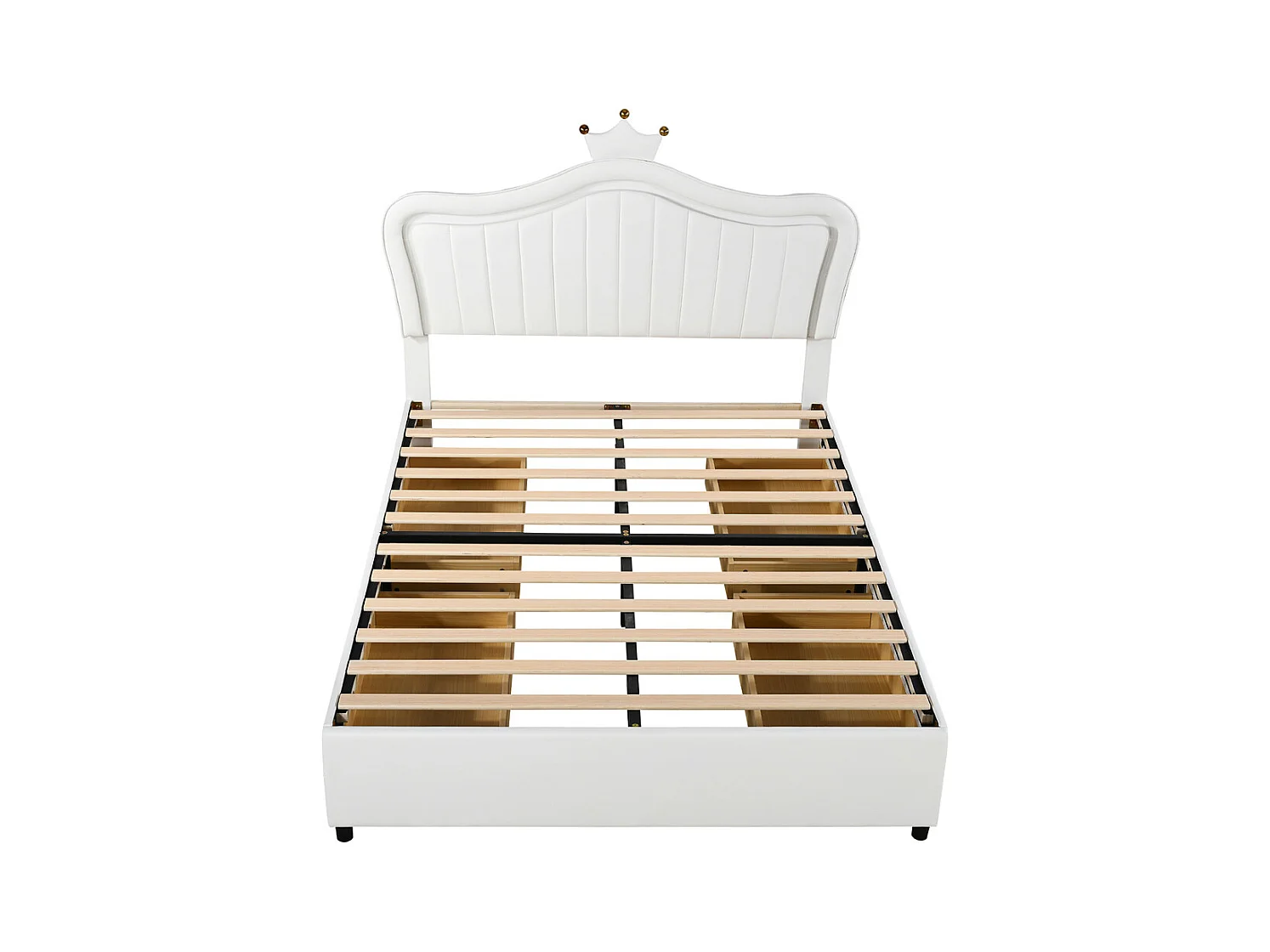 Lit jeune lit 140x200 cm lit rembourré avec 4 tiroirs, lampes led et sommier à lattes lit simple cuir pu blanc