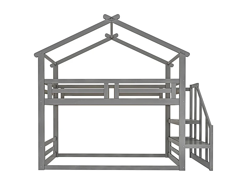 Lit jeune lit 90x200 cm cadre de lit superposé lit sommier à lattes avec escalier de sécurité bois de pin gris