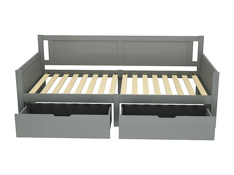 Lit jeune lit 90x200 cm cadre en bois massif lit simple avec deux compartiments de rangement pin gris