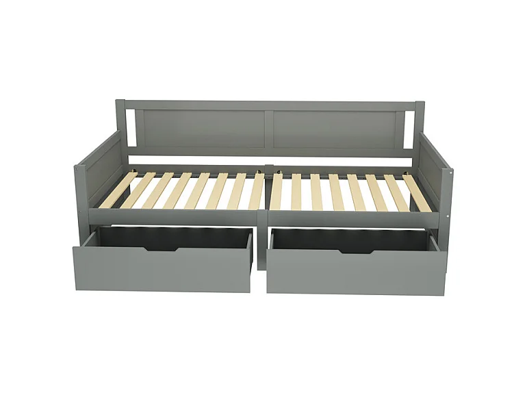 Lit jeune lit 90x200 cm cadre en bois massif lit simple avec deux compartiments de rangement pin gris
