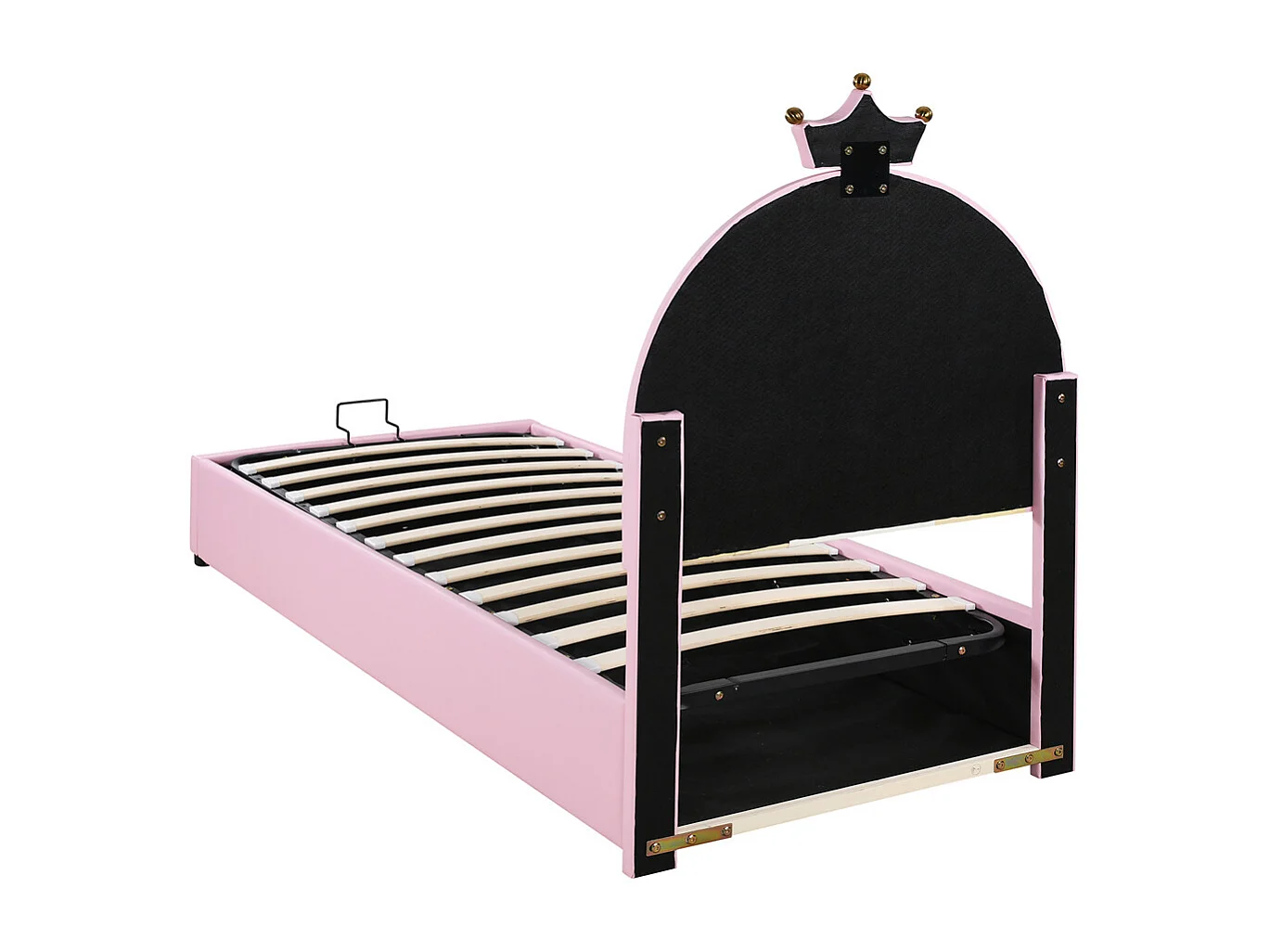 Lit jeune lit 90x200 cm lit rembourré hydraulique lit simple avec sommier à lattes pu rose