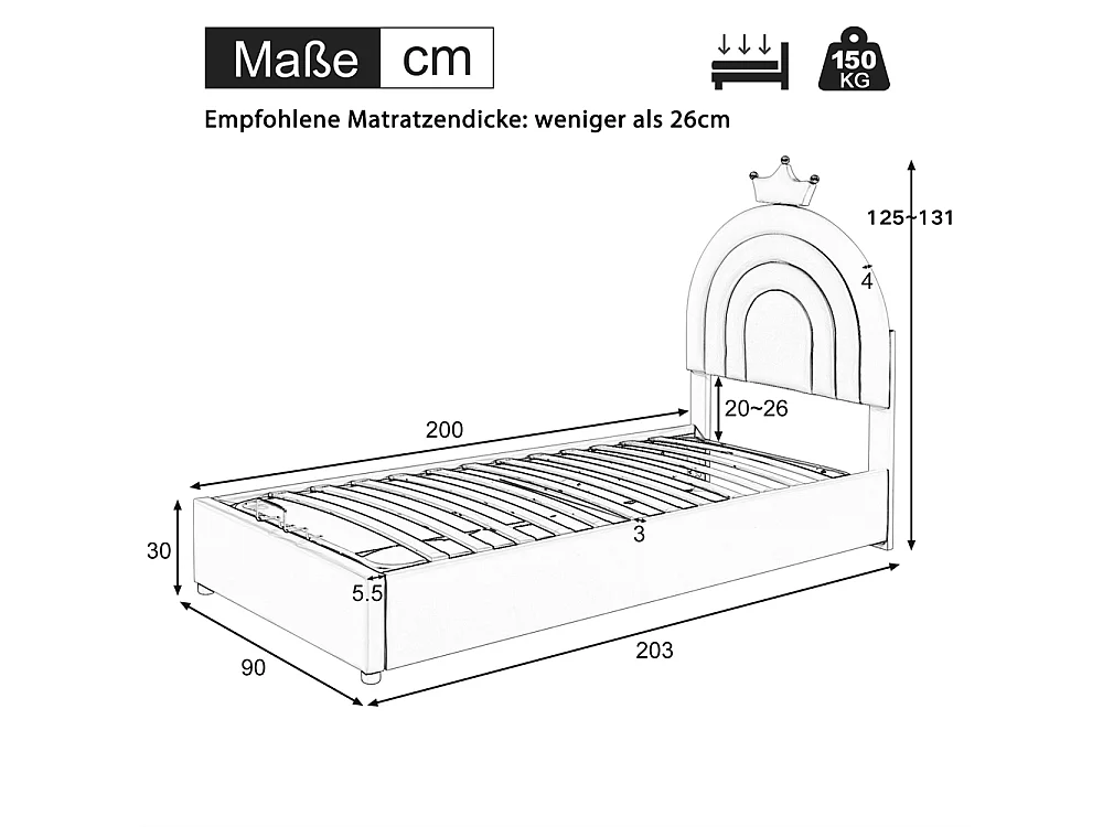 Lit jeune lit 90x200 cm lit rembourré hydraulique lit simple avec sommier à lattes pu rose