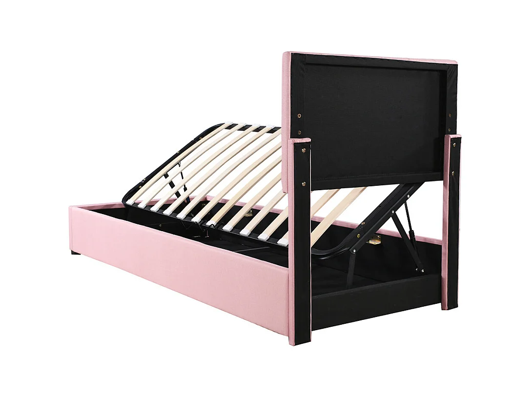 Lit jeune lit 90x200 cm lit de rangement lit rembourré hydraulique lit simple lin rose